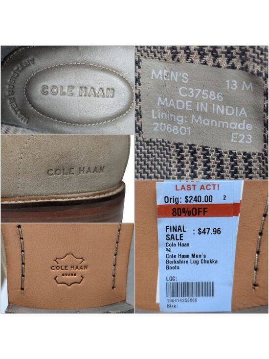 Cole Haan Berkshire Lug Chukka Boots Mens Tan Suede Water Resistant Size 13 NWD main image 7